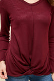 Waffle Top with Front Twist - Burgundy - Olive & Sage Boutique