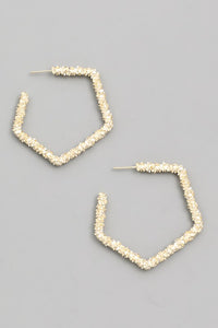 Textured Pentagon Hoop Earrings - Gold - Olive & Sage Boutique