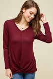Waffle Top with Front Twist - Burgundy - Olive & Sage Boutique