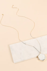 Hexagon Natural Stone Necklace - White Marble - Olive & Sage Boutique