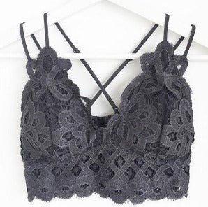 Crochet Lace Bralette - Charcoal - Olive & Sage Boutique