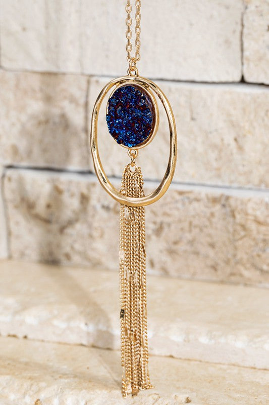 Dainty Druzy Pendant Necklace - Midnight Blue - Olive & Sage Boutique