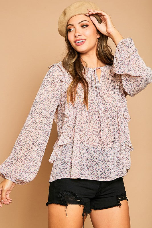 Flower Printed Ruffle Blouse - Olive & Sage Boutique