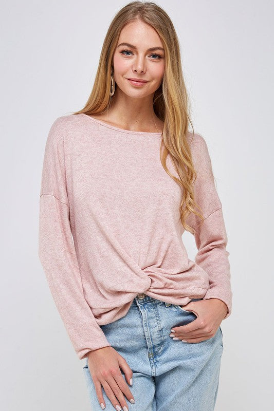 Long Sleeve Front Knot Top - Dusty Pink - Olive & Sage Boutique