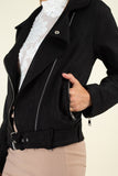 Suede Belted Moto Jacket - Black - Olive & Sage Boutique